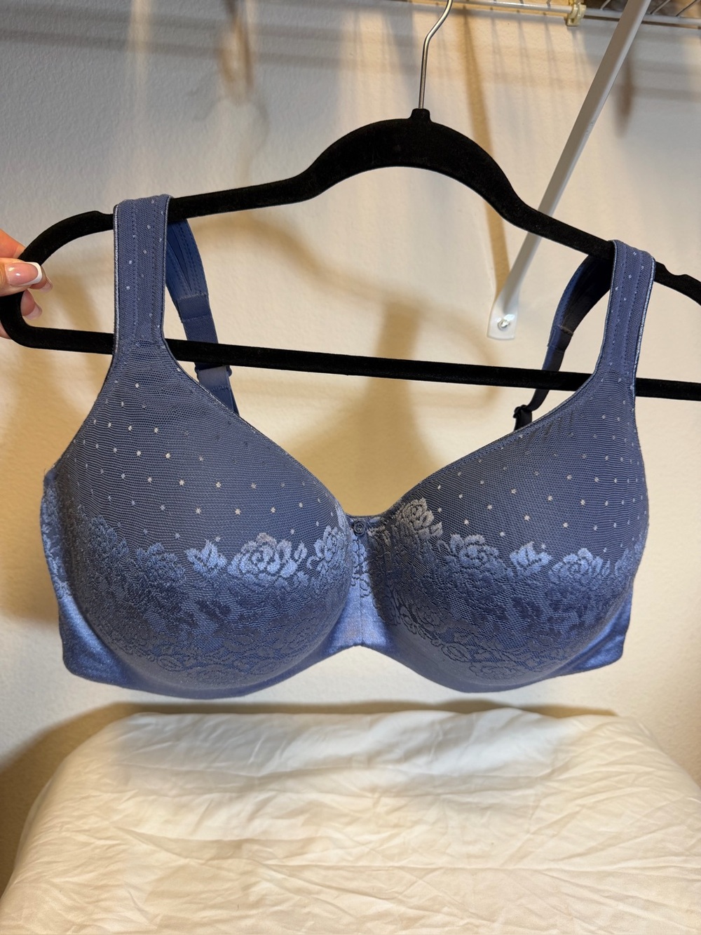 Some balconette Lace Trim Full Coverage Bra in Dusty Blue 40g